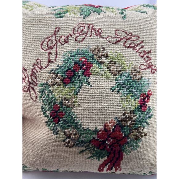 Vintage Lillian Vernon Home For The Holidays Christmas Wool Needlepoint Pillow - Picture 5 of 7